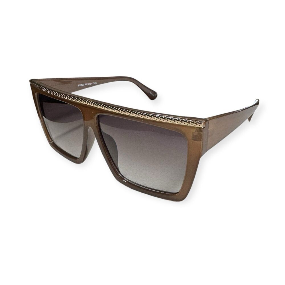 Brown Oversized Shield Sunglasses Retro Gray Gradient Lenses‎ VTG
